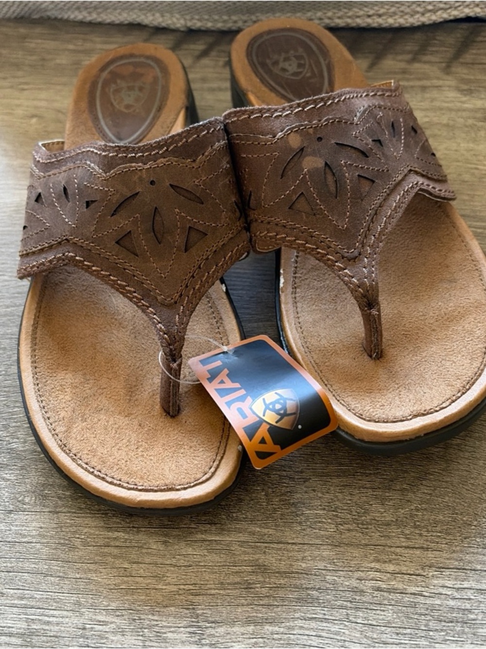 Ariat Brown Cutout Leather Thong Sandals